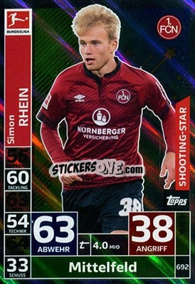 Cromo Simon Rhein - German Fussball Bundesliga 2018-2019. Match Attax Extra - Topps