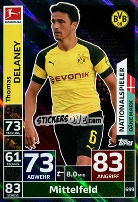 Sticker Thomas Delaney - German Fussball Bundesliga 2018-2019. Match Attax Extra - Topps