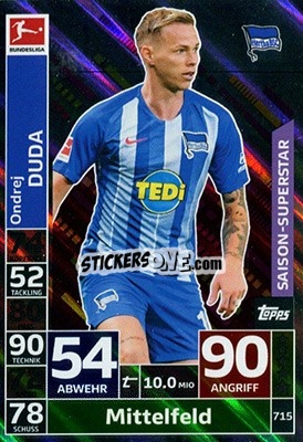 Sticker Ondrej Duda - German Fussball Bundesliga 2018-2019. Match Attax Extra - Topps