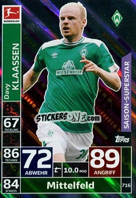 Cromo Davy Klaassen - German Fussball Bundesliga 2018-2019. Match Attax Extra - Topps