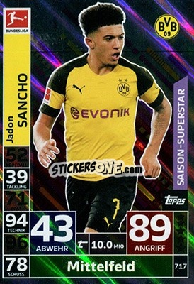 Sticker Jadon Sancho - German Fussball Bundesliga 2018-2019. Match Attax Extra - Topps