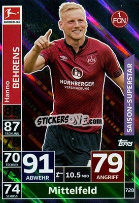 Sticker Hanno Behrens - German Fussball Bundesliga 2018-2019. Match Attax Extra - Topps