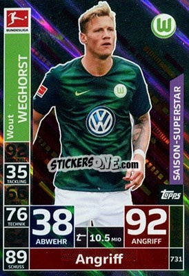 Sticker Wout Weghorst - German Fussball Bundesliga 2018-2019. Match Attax Extra - Topps