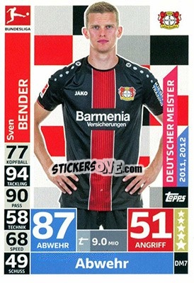 Sticker Sven Bender - German Fussball Bundesliga 2018-2019. Match Attax Extra - Topps