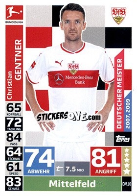 Sticker Christian Gentner - German Fussball Bundesliga 2018-2019. Match Attax Extra - Topps