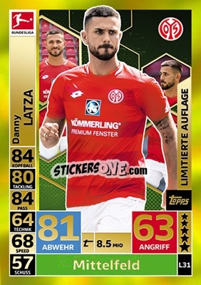 Sticker Danny Latza - German Fussball Bundesliga 2018-2019. Match Attax Extra - Topps