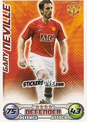 Sticker Gary Neville - English Premier League 2008-2009. Match Attax n. 183 - Topps