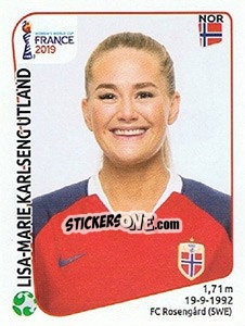Sticker Lisa-Marie Karlseng Utland - FIFA Women's World Cup France 2019 - Panini