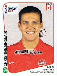 Sticker Christine Sinclair - FIFA Women's World Cup France 2019 n. 344 - Panini