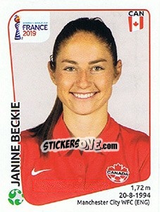 Sticker Janine Beckie - FIFA Women's World Cup France 2019 n. 345 - Panini