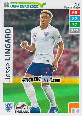Sticker Jesse Lingard - Road to UEFA Euro 2020. Adrenalyn XL n. 52 - Panini