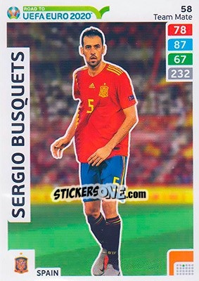 Sticker Sergio Busquets - Road to UEFA Euro 2020. Adrenalyn XL n. 58 - Panini