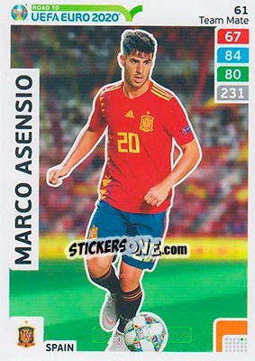 Sticker Marco Asensio - Road to UEFA Euro 2020. Adrenalyn XL n. 61 - Panini