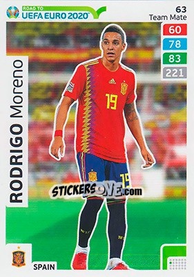 Sticker Rodrigo Moreno - Road to UEFA Euro 2020. Adrenalyn XL n. 63 - Panini