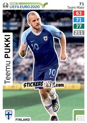 Sticker Teemu Pukki - Road to UEFA Euro 2020. Adrenalyn XL n. 71 - Panini
