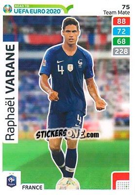 Sticker Raphaël Varane - Road to UEFA Euro 2020. Adrenalyn XL n. 75 - Panini
