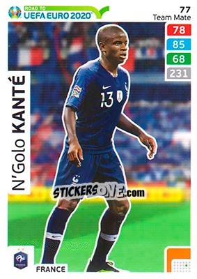 Sticker N'Golo Kanté - Road to UEFA Euro 2020. Adrenalyn XL n. 77 - Panini