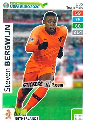 Sticker Steven Bergwijn - Road to UEFA Euro 2020. Adrenalyn XL n. 135 - Panini
