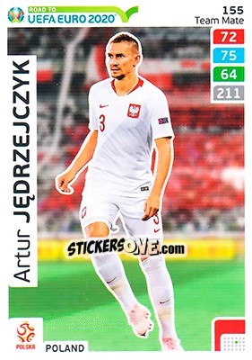 Sticker Artur Jędrzejczyk - Road to UEFA Euro 2020. Adrenalyn XL n. 155 - Panini