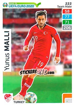 Sticker Yunus Malli - Road to UEFA Euro 2020. Adrenalyn XL n. 222 - Panini