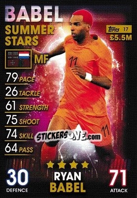 Sticker Ryan Babel - Match Attax 101. Season 2018-2019 n. 17 - Topps