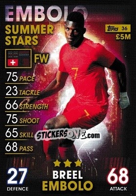 Sticker Breel Embolo - Match Attax 101. Season 2018-2019 n. 36 - Topps