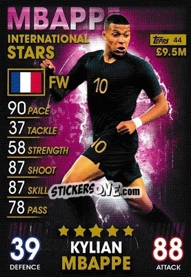 Sticker Kylian Mbappe - Match Attax 101. Season 2018-2019 n. 44 - Topps
