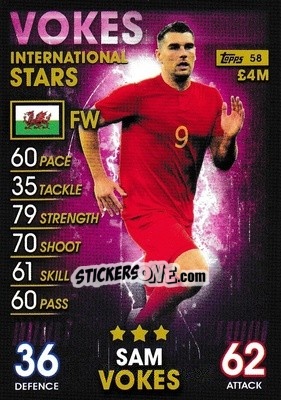 Sticker Sam Vokes - Match Attax 101. Season 2018-2019 n. 58 - Topps