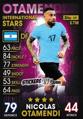 Sticker Nicolas Otamendi - Match Attax 101. Season 2018-2019 n. 60 - Topps