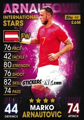 Sticker Marko Arnautovic - Match Attax 101. Season 2018-2019 n. 62 - Topps