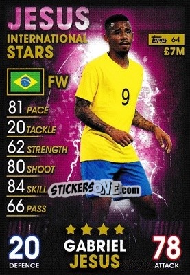 Sticker Gabriel Jesus - Match Attax 101. Season 2018-2019 n. 64 - Topps