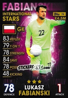 Sticker Lukasz Fabianski - Match Attax 101. Season 2018-2019 n. 74 - Topps