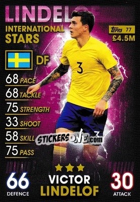 Sticker Victor Lindelof - Match Attax 101. Season 2018-2019 n. 77 - Topps
