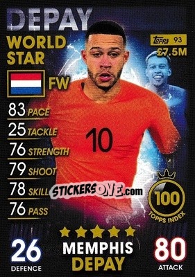 Sticker Memphis Depay - Match Attax 101. Season 2018-2019 n. 93 - Topps