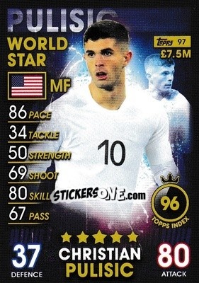 Sticker Christian Pulisic - Match Attax 101. Season 2018-2019 n. 97 - Topps