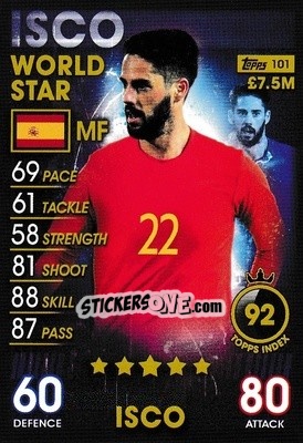 Sticker Isco - Match Attax 101. Season 2018-2019 n. 101 - Topps