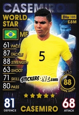 Sticker Casemiro - Match Attax 101. Season 2018-2019 n. 105 - Topps
