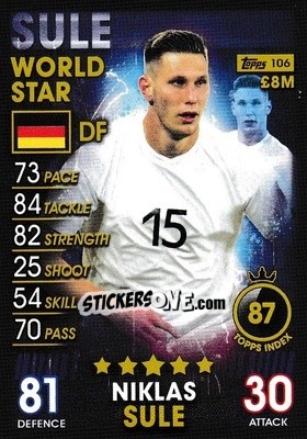 Sticker Niklas Sule - Match Attax 101. Season 2018-2019 n. 106 - Topps