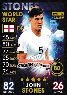 Sticker John Stones - Match Attax 101. Season 2018-2019 n. 113 - Topps
