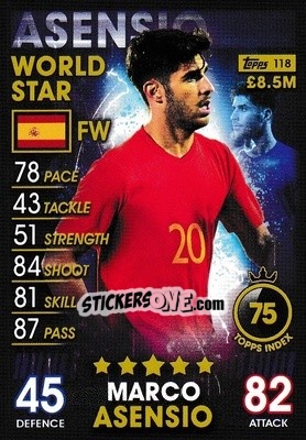 Sticker Marco Asensio - Match Attax 101. Season 2018-2019 n. 118 - Topps