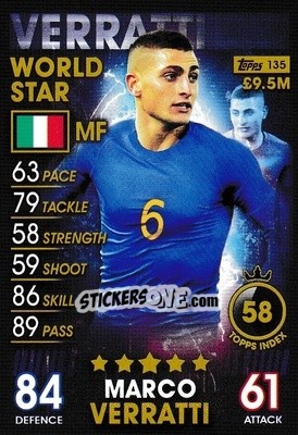 Sticker Marco Verratti - Match Attax 101. Season 2018-2019 n. 135 - Topps