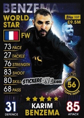 Sticker Karim Benzema - Match Attax 101. Season 2018-2019 n. 137 - Topps