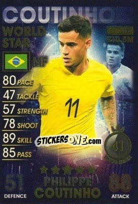 Sticker Philippe Coutinho - Match Attax 101. Season 2018-2019 n. 152 - Topps