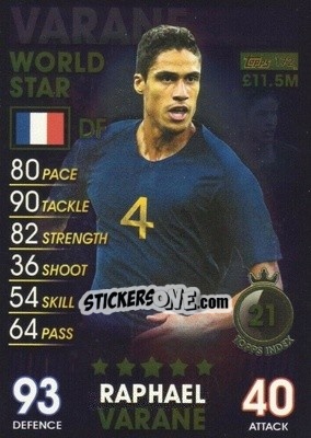 Sticker Raphael Varane - Match Attax 101. Season 2018-2019 n. 172 - Topps