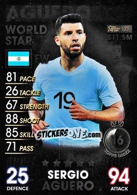 Sticker Sergio Aguero - Match Attax 101. Season 2018-2019 n. 177 - Topps