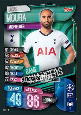 Sticker Lucas Moura - UEFA Champions League 2019-2020. Match Attax. UK Edition n. GCU4 - Topps