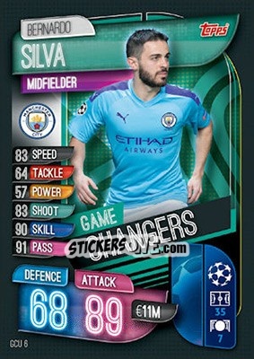 Sticker Bernardo Silva - UEFA Champions League 2019-2020. Match Attax. UK Edition n. GCU6 - Topps