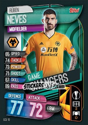 Sticker Rúben Neves - UEFA Champions League 2019-2020. Match Attax. UK Edition n. GCU10 - Topps