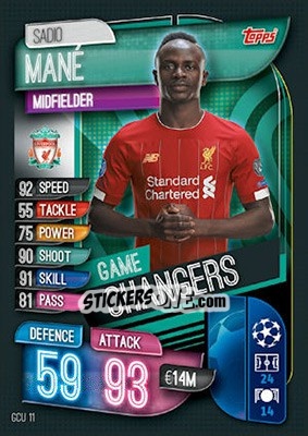 Sticker Sadio Mané - UEFA Champions League 2019-2020. Match Attax. UK Edition n. GCU11 - Topps