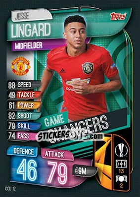 Sticker Jesse Lingard - UEFA Champions League 2019-2020. Match Attax. UK Edition n. GCU12 - Topps